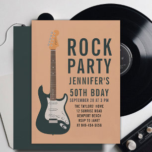 Invitación Rock Fiesta Guitar Peach Adulto Moderno Fun Cumple