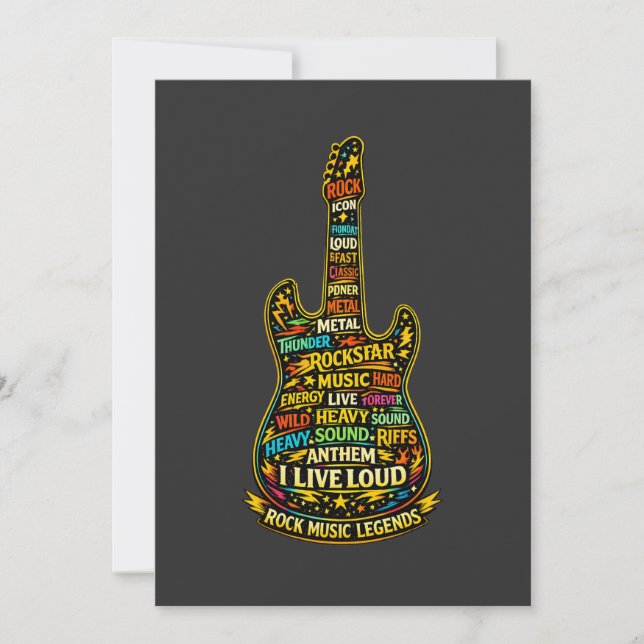 Invitación Rock Guitar Typography Art (Anverso)