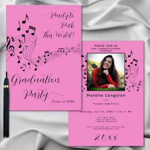 Invitación Rock Music Black & Pink Photo Graduation Party