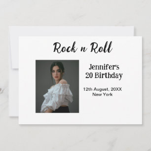 Invitación Rock n roll 20 cumpleaños chica foto elegante mode
