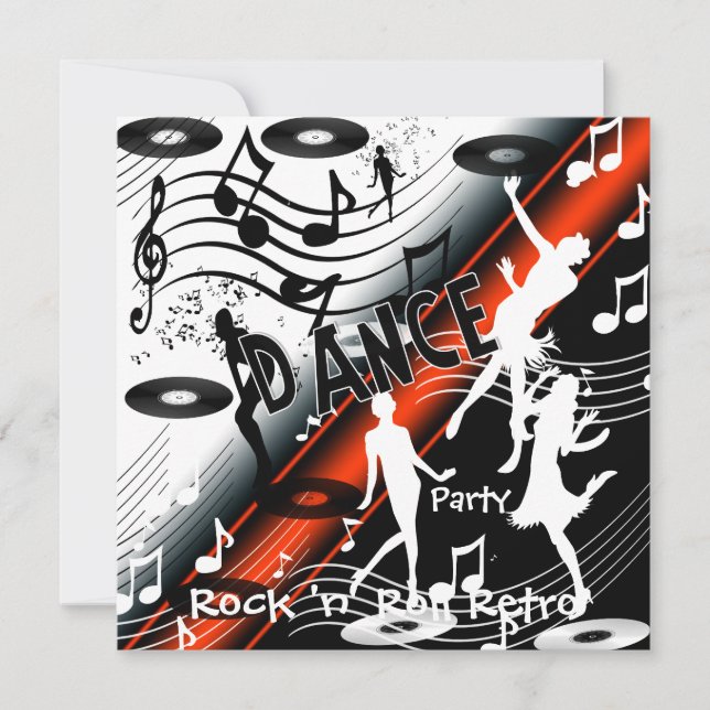 Invitación Rock 'n' Roll Fiesta Retro de Baile (Anverso)