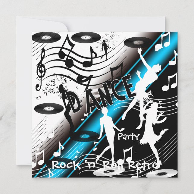 Invitación Rock 'n' Roll Fiesta Retro de Baile (Anverso)