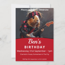 Invitación Rock n Roll Guinea Pig Birthday Party