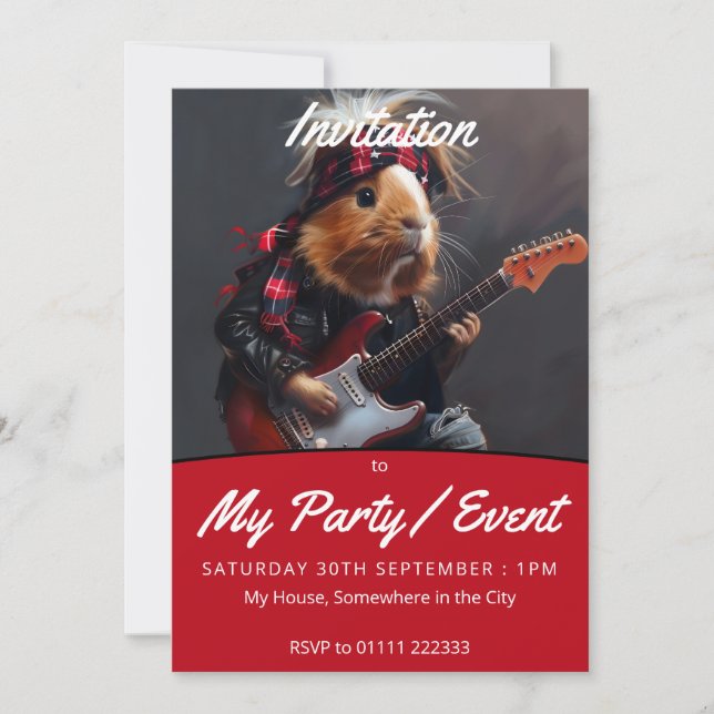 Invitación Rock n Roll Guinea Pig Party/Event (Anverso)