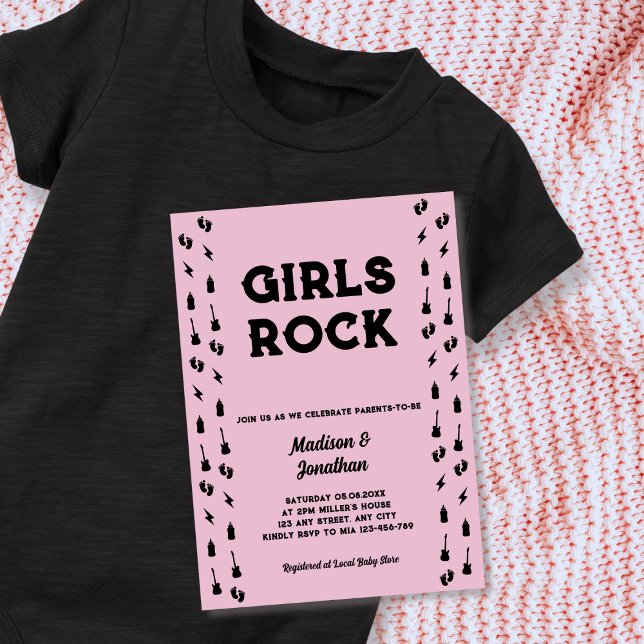 Invitación Rock N Roll Guitar Baby Girl Shower (Rock N Roll Guitar Baby Girl Shower Invitation)