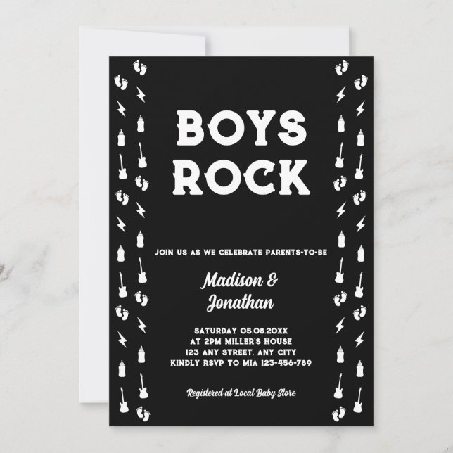 Invitación Rock N Roll Guitar Música Edgy Boy Baby Shower (Anverso)