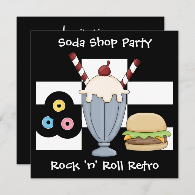 Invitación Rock 'n' Roll Retro Soda Shop Fiesta (Anverso / Reverso)
