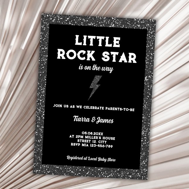 Invitación Rock Star Baby Shower Black Rock And Roll (little rock star rock and roll baby shower invitation)