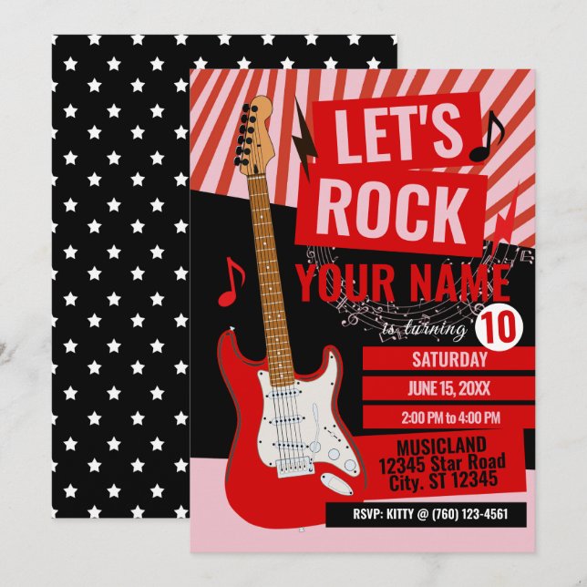 Invitación Rock Star Birthday Party Invitation (Anverso / Reverso)