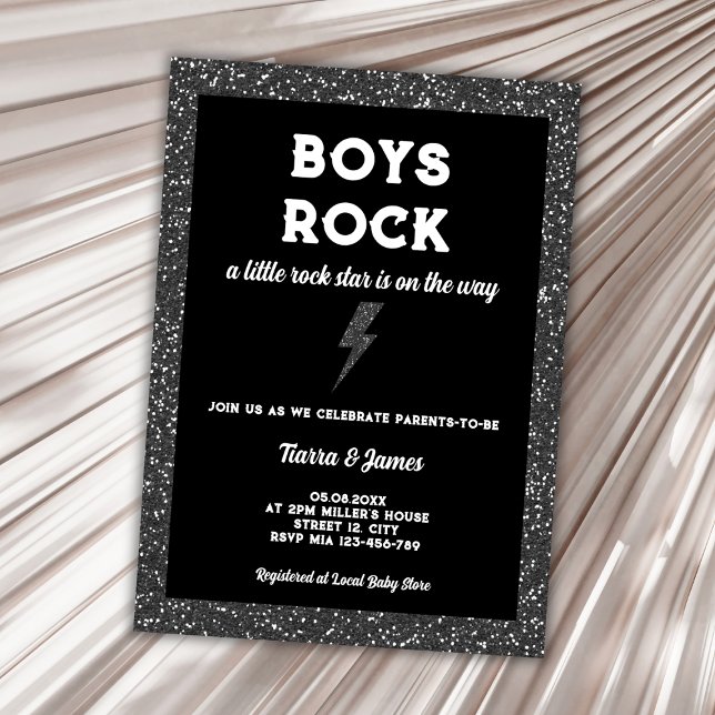 Invitación Rock Star Boy Baby Shower Black Rock And Roll (little rock star rock and roll boy baby shower invitation)
