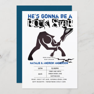 Invitación ROCK STAR BOYS Baby Shower Blue Break Guitar