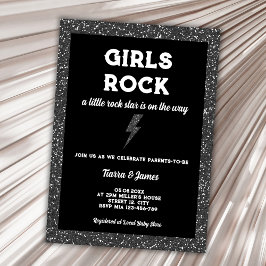 Invitación Rock Star Chica Baby Shower Black Rock And Roll