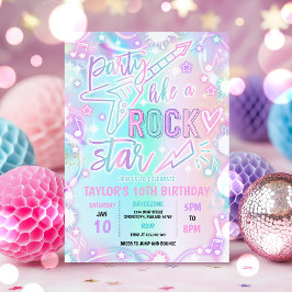 Invitación Rock Star Dance Music Tie Dye Neon Glow Cumpleaños
