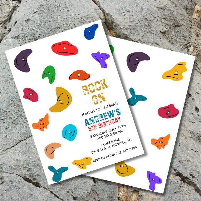 Invitación Rock Wall Climbing Birthday  (colorful rock climbing kids invite, fun, modern and fully customizable)
