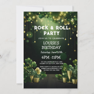 Invitación Rock y Roll St Patrick trébol Fiesta y oro