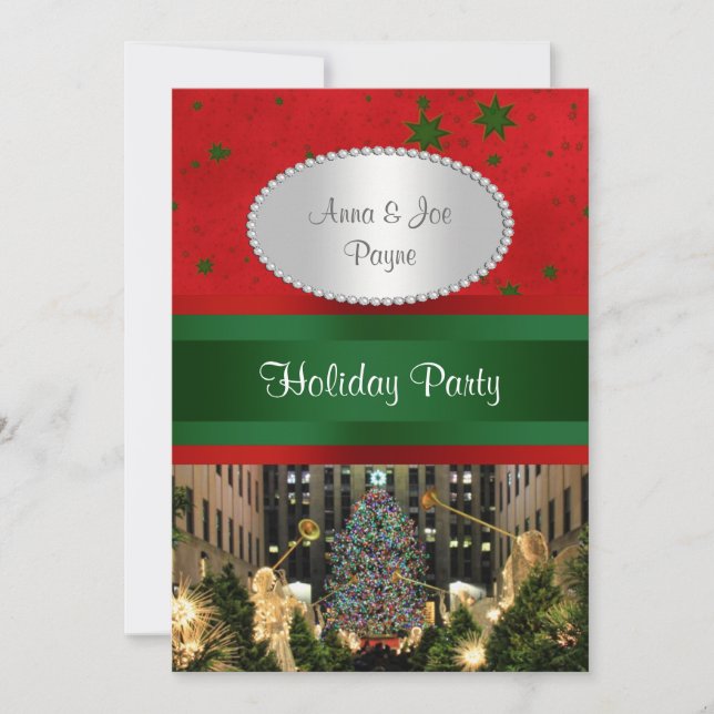Invitación Rockefeller Center Christmas Tree, Red Grn Stars P (Anverso)