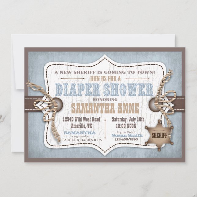 Invitación Rockefeller Horse Cowboy Baby Shower Blue (Reverso)