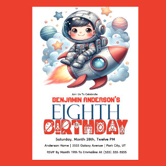 Invitación Rocket Astronaut Boy's 8th Birthday