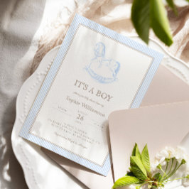 Invitación Rocking Horse Blue Toile De Jouy Baby Shower