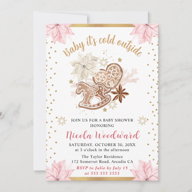 Invitación Rocking Horse Gingerbread Winter Baby Shower (Anverso)