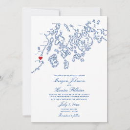 Invitación Rockport Maine Map Elegante Boda Azul de la Marina