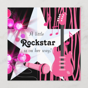 Invitación Rockstar Cebra Rosa Caliente Bebé Chica Ducha
