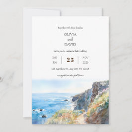 Invitación Rocky Cliff Trail Blue Ocean Waves Beach Wedding