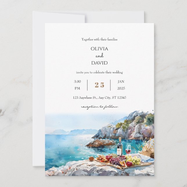 Invitación Rocky Cove Turquoise Water picnic Beach Wedding (Anverso)