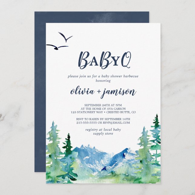 Invitación Rocky Mountain Baby Q Baby Shower (Anverso / Reverso)