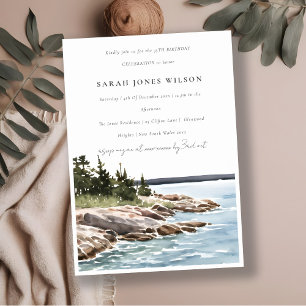Invitación Rocky Pine Mountain Watercolor Seascape Birday
