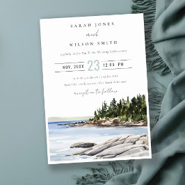 Invitación Rocky Pine Watercolor Seascape Boda