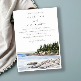 Invitación Rocky Pine Watercolor Seascape Boda