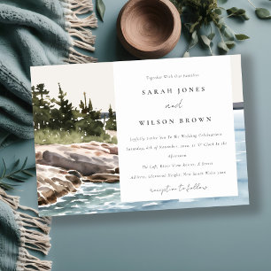 Invitación Rocky Pine Watercolor Seascape Boda