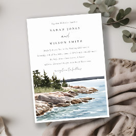 Invitación Rocky Pine Watercolor Seascape Boda