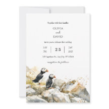 Rocky Shoreline con Puffins Couple Beach Wedding