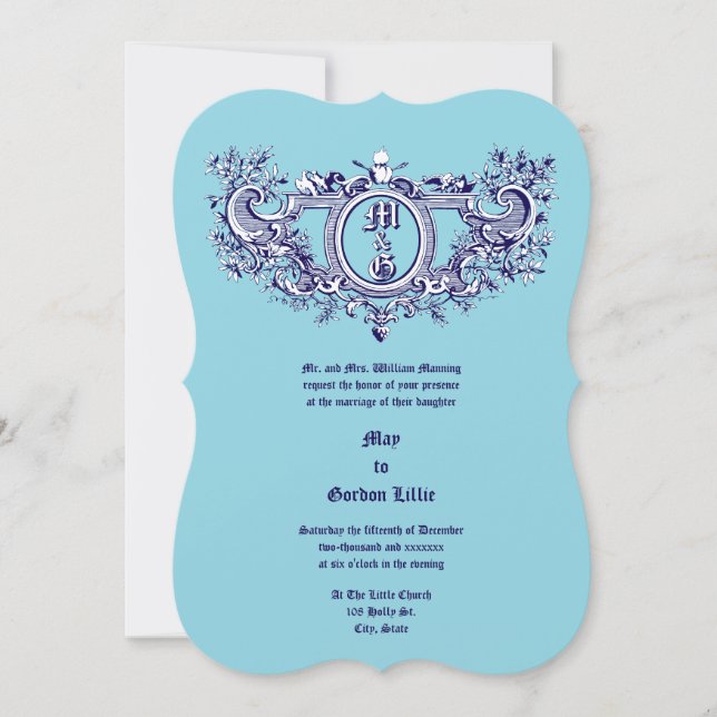 Invitación Rococo barroco Cartouche Flaming Hearts & Birds (Anverso)