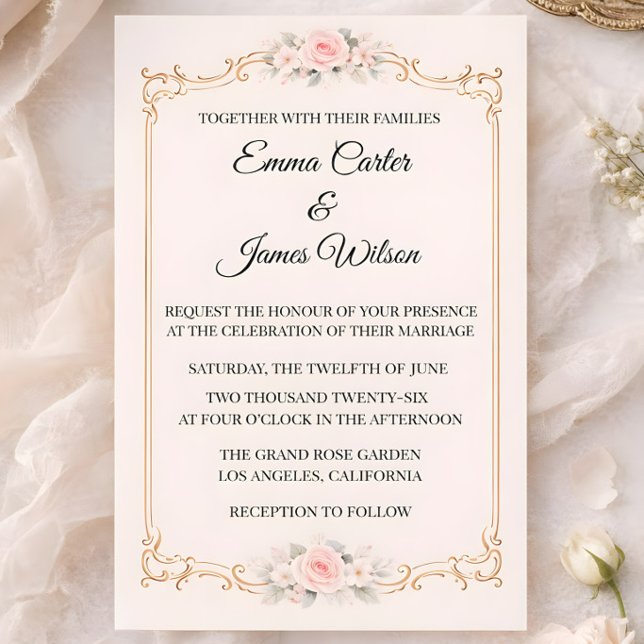 Invitación Rococo Blush (Rococco style wedding invitation mockup)