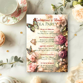 Invitación Rococo Butterfly Garden Galentine Tea Party Menu