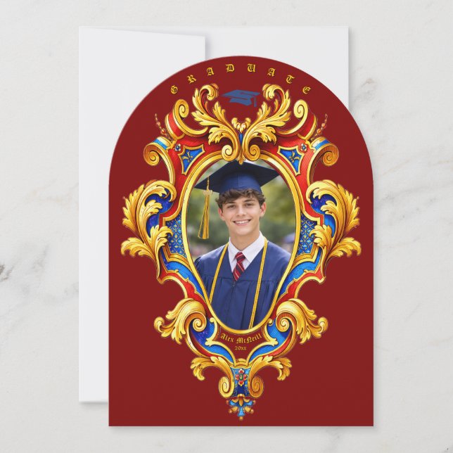 Invitación Rococo Cartouche Photo Template Graduation (Anverso)