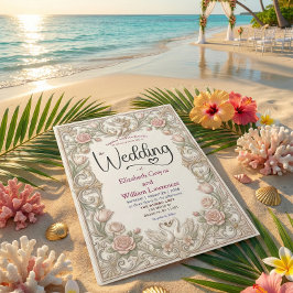 Invitación Rococo Fairytale Cherub Swan Garden Romance