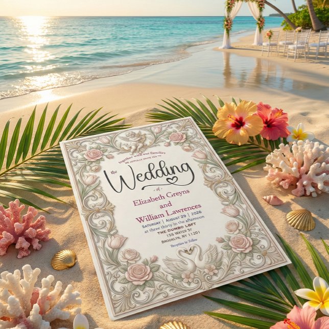 Invitación Rococo Fairytale Cherub Swan Garden Romance (Subido por el creador)