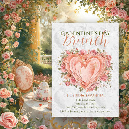 Invitación Rococo Floral Heart Galentine’s Brunch Garden