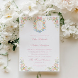 Invitación Rococo Floral Monogram Crest Wedding