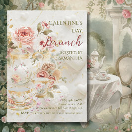 Invitación Rococo Floral Tea Galentine Brunch Soft Pastels
