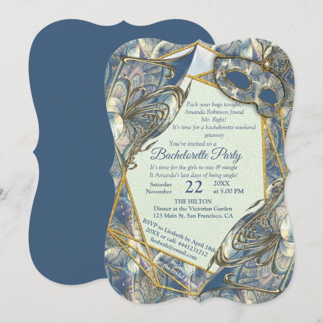 Invitación Rococo rico Romantic Gold Relieves y máscaras (Anverso / Reverso)