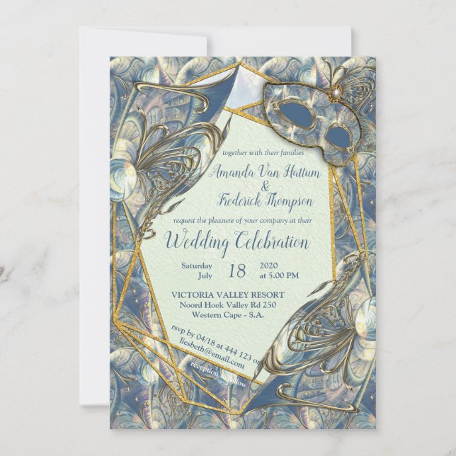 Invitación Rococo rico Romantic Gold Relieves y máscaras (Anverso)