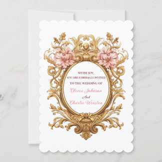 Invitación Rococo Royal Wedding Blush Florals Golden Scrolls