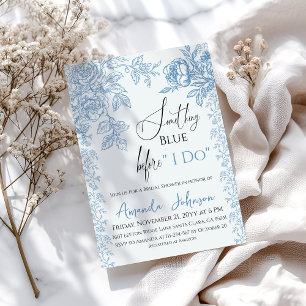 Invitación Rococo Toile Algo Floral Azul Ducha De Novias