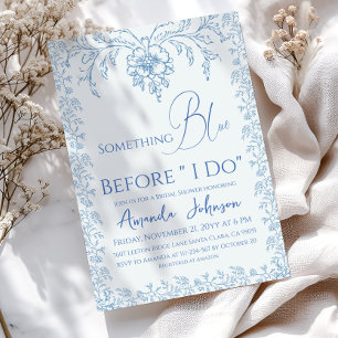 Invitación Rococo Toile de Jouy Blue Floral Bridal Shower