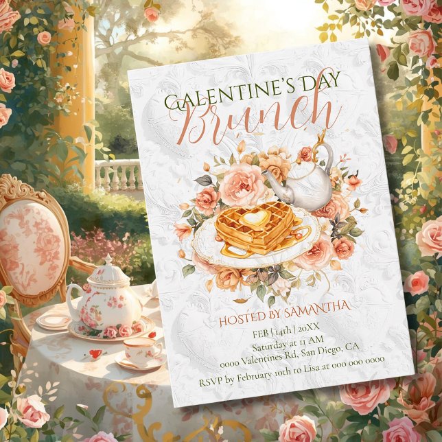 Invitación Rococo Waffle Tea Galentine Brunch Floral Elegance (Subido por el creador)